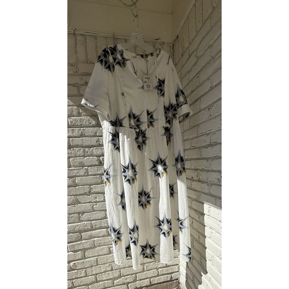 ulla popken dress Eco Cotton Starburst Print Tie Neck Dress 20/22 - Picture 3 of 14